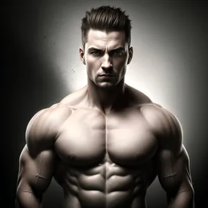 Powerful Male Fitness Model Flexing Muscles