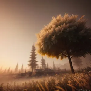 Serene Sunset Over Rural Wheat Field