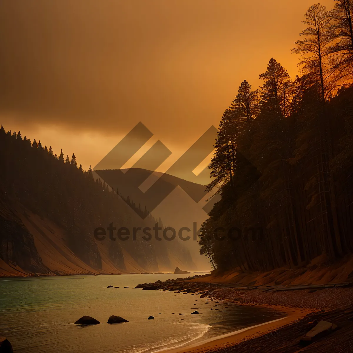 Picture of Serenity at Sunset: Majestic Mountains Reflecting on Lake