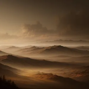 Golden Horizon: Majestic Mountain Range at Sunset