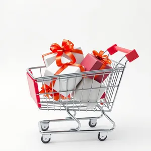 3D supermarket shopping cart with empty basket icon