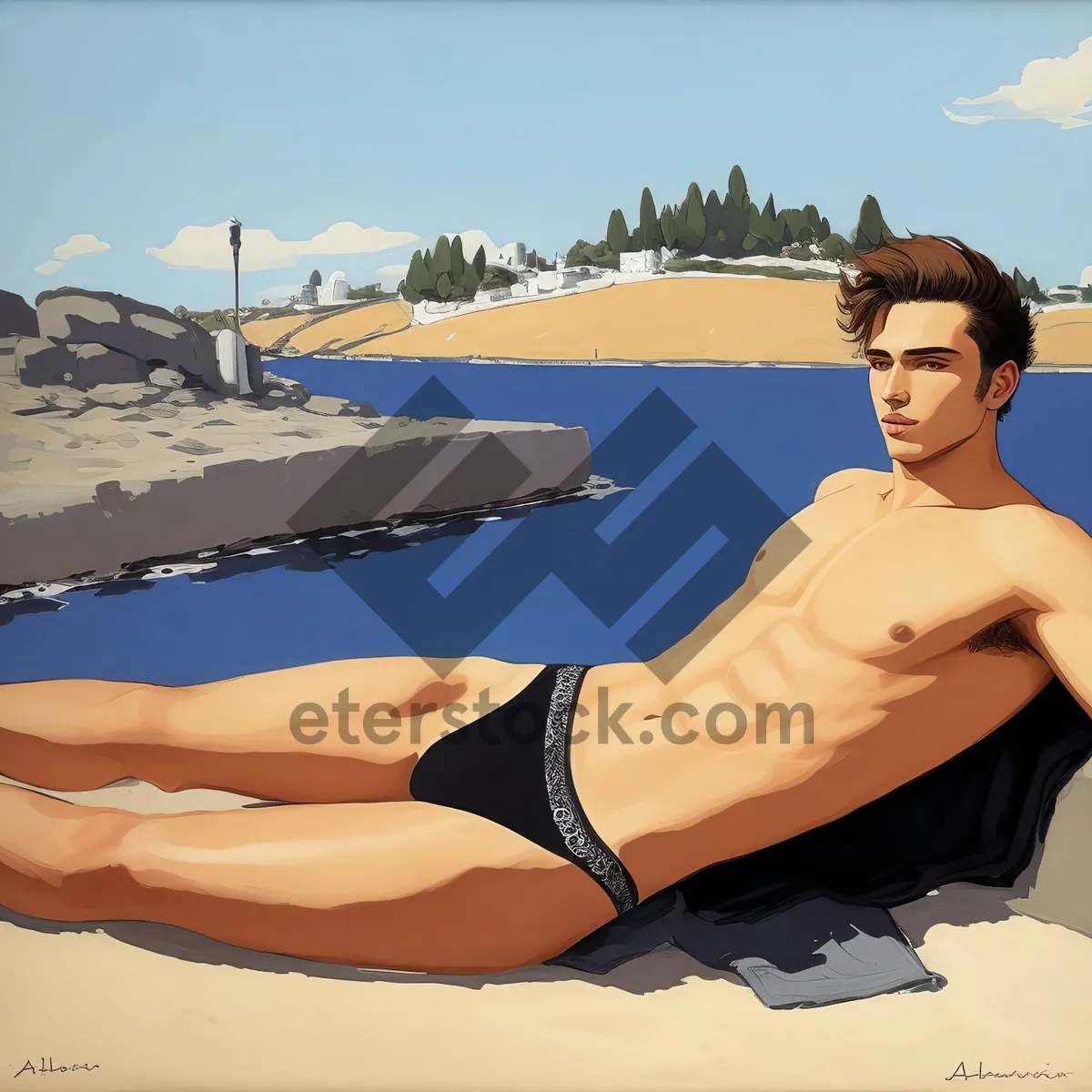 Picture of Exotic Beach Escape: Sexy Bikini Babe Lounging in Paradise