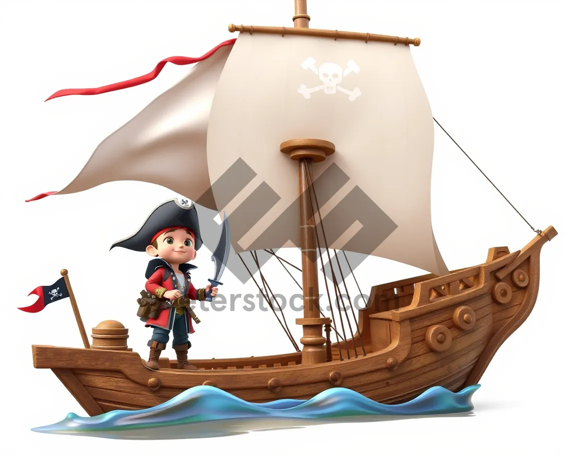 Picture of Pirate cartoon fisherman with treasure chest.