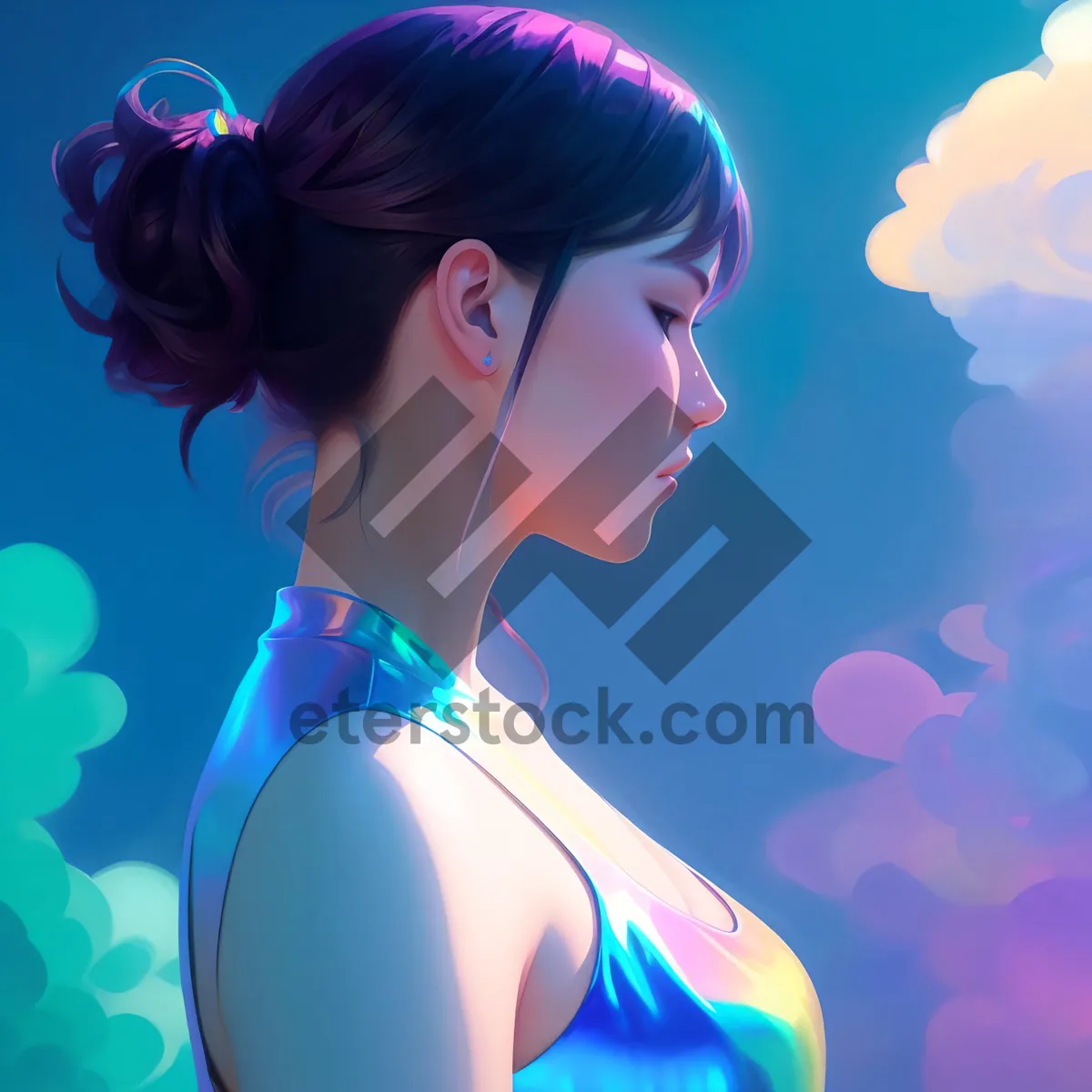 Picture of Flirty Fashionista: Cartoon Art with Sexy Hair and Belly