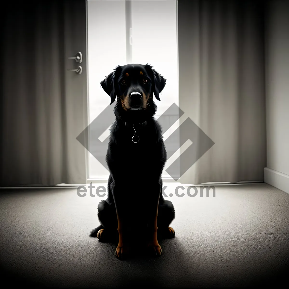 Picture of Adorable black purebred puppy, your loyal canine friend.