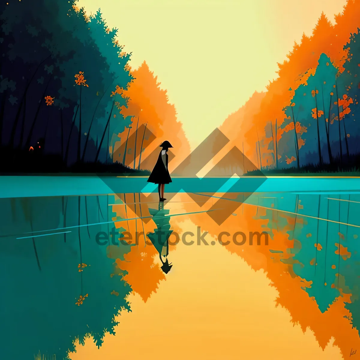 Picture of Skyline Reflection: Silhouetted Tree in Picturesque Design