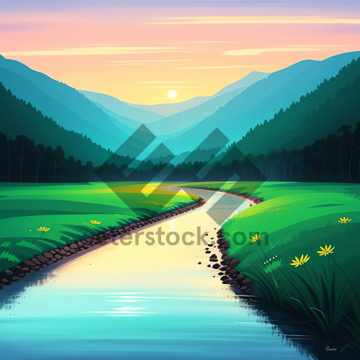 Picture of Sunset Reflection over a Serene Mountain Lake