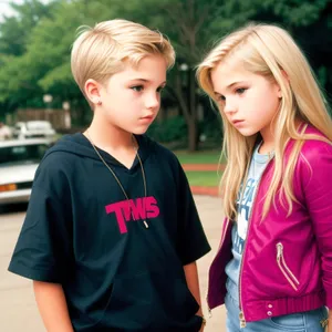 Joyful Sibling Smiling, Blonde Hair Twins