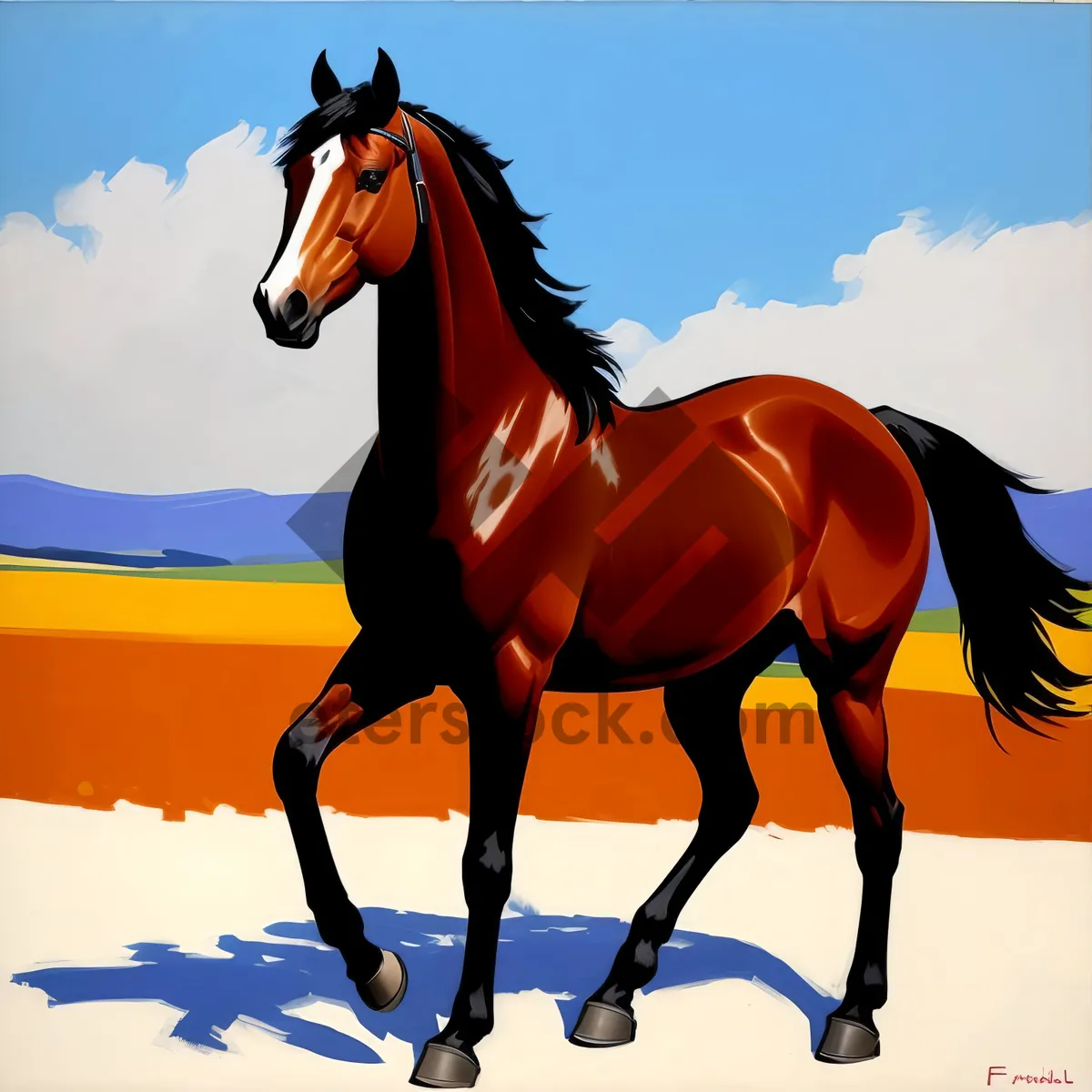 Picture of Powerful Black Thoroughbred Stallion in Full Gallop