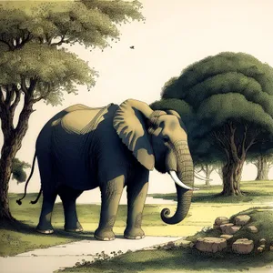 Elephant and Triceratops Encounter in the Wild