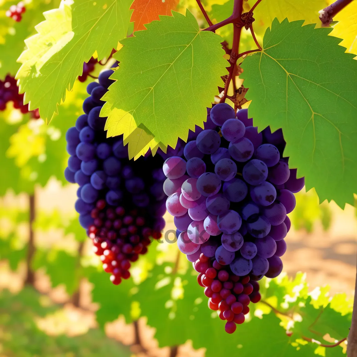 Picture of Vibrant Autumn Vineyard Grapes - Harvested Ripe and Juicy