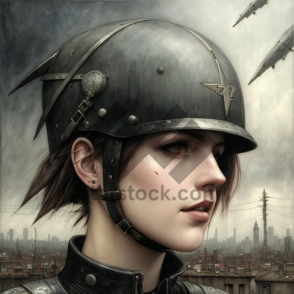 Picture of Smiling Aviator in Leather Strap Helmet