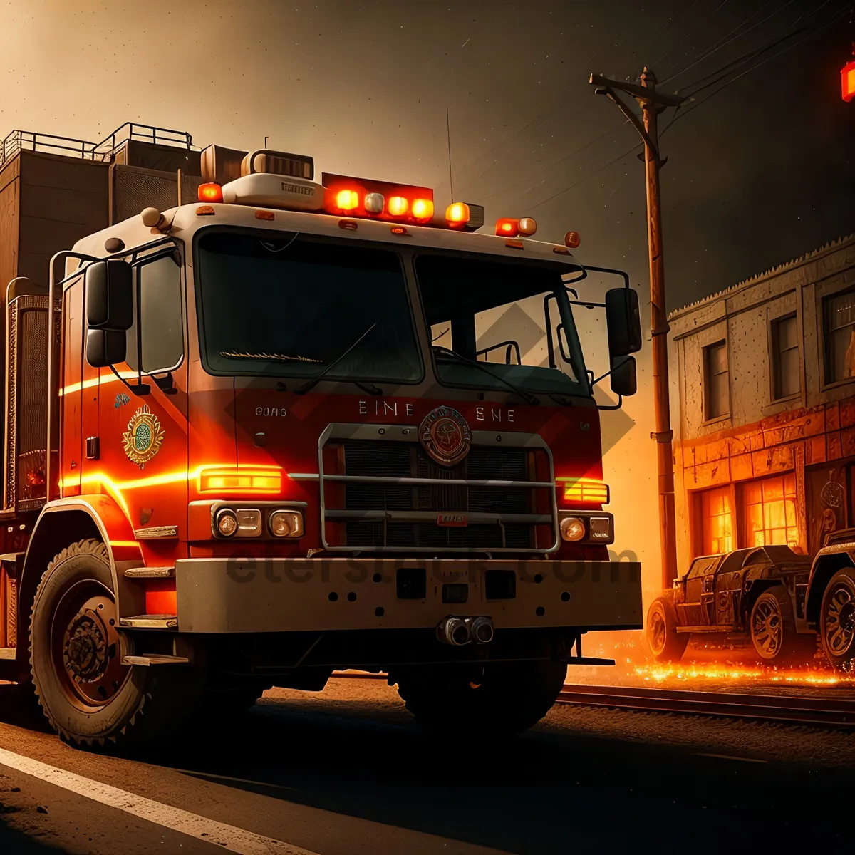 Picture of Emergency Fire Truck on Highway