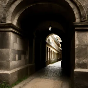 Medieval Church Entrance with Stone Arch