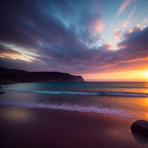 Serene Sunset over Ocean's Horizon