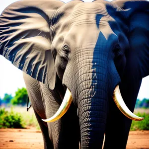 Endangered bull elephant with majestic tusks