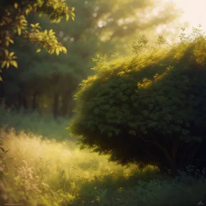 Golden Autumn Landscape: Vibrant Foliage in Sunlit Meadow