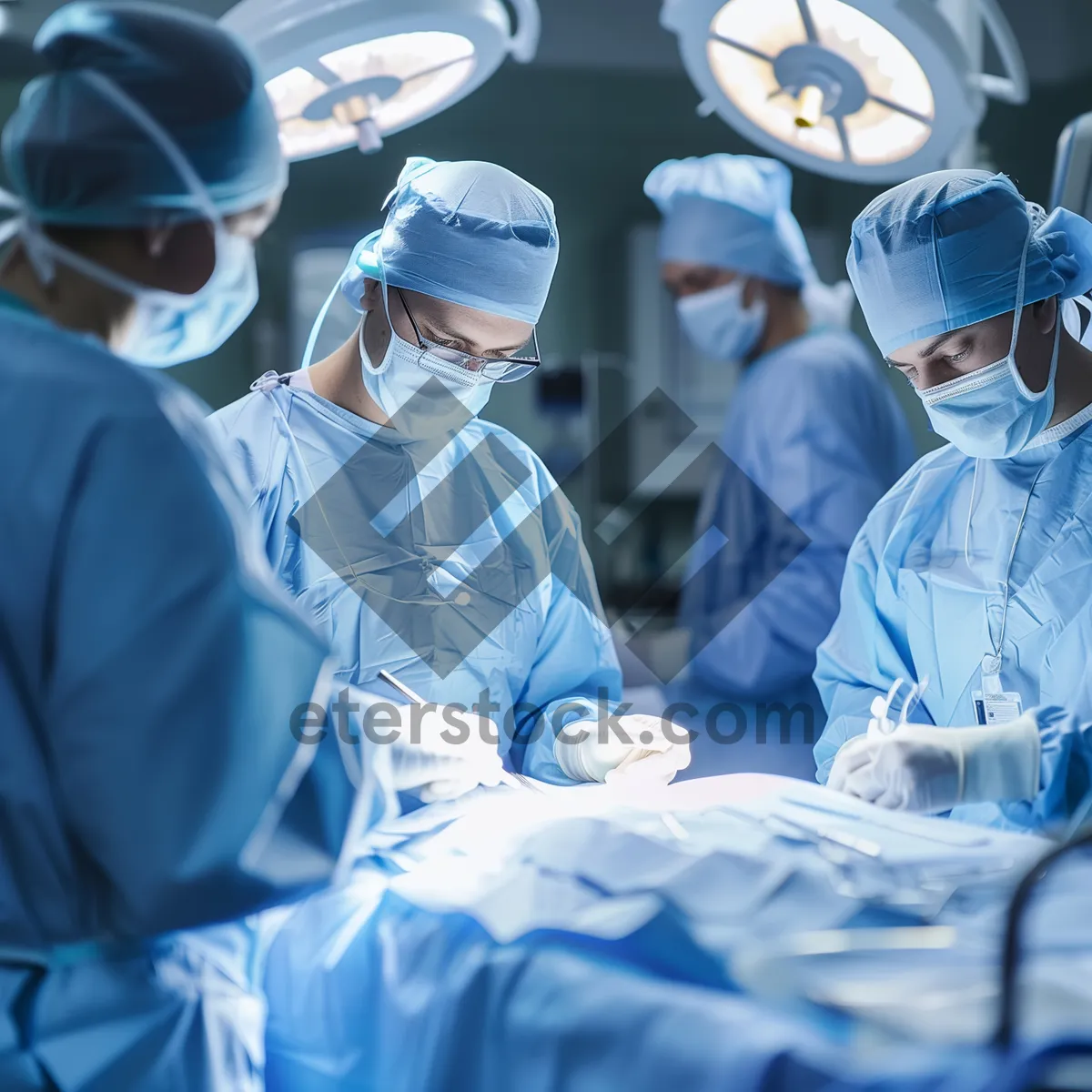 Picture of Medical team wearing masks and helmets in hospital.