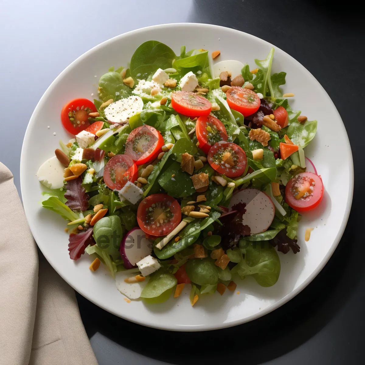 Picture of Fresh gourmet vegetable salad plate with tomatoes