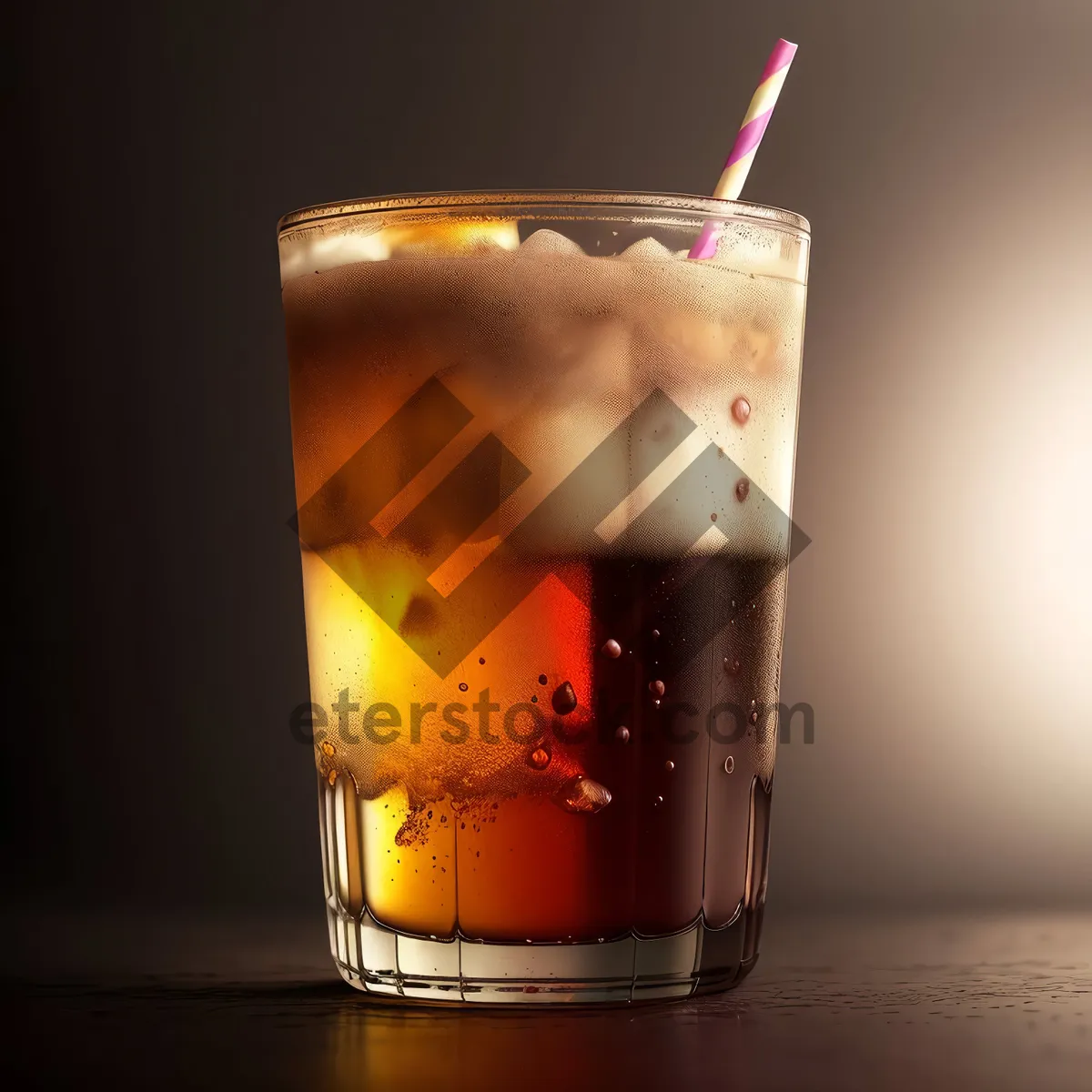 Picture of Frothy Refreshing Cocktail in Glass with Candle and Ice