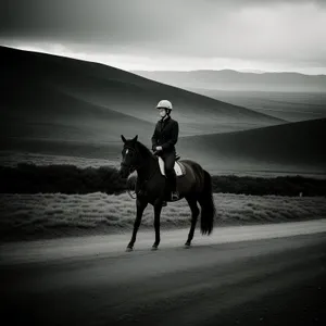 Serenity at Sunset: Silhouette of a Cowboy & Horse