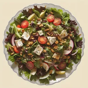 Gourmet salad with fresh vegetables and cheese.