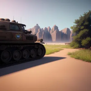 Military Half-Track Truck on Road under Clear Sky