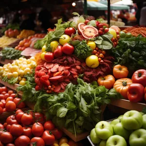 Fresh vegetable salad with tomatoes, peppers, and lettuce.