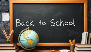 Blackboard in Classroom with Student and Teacher