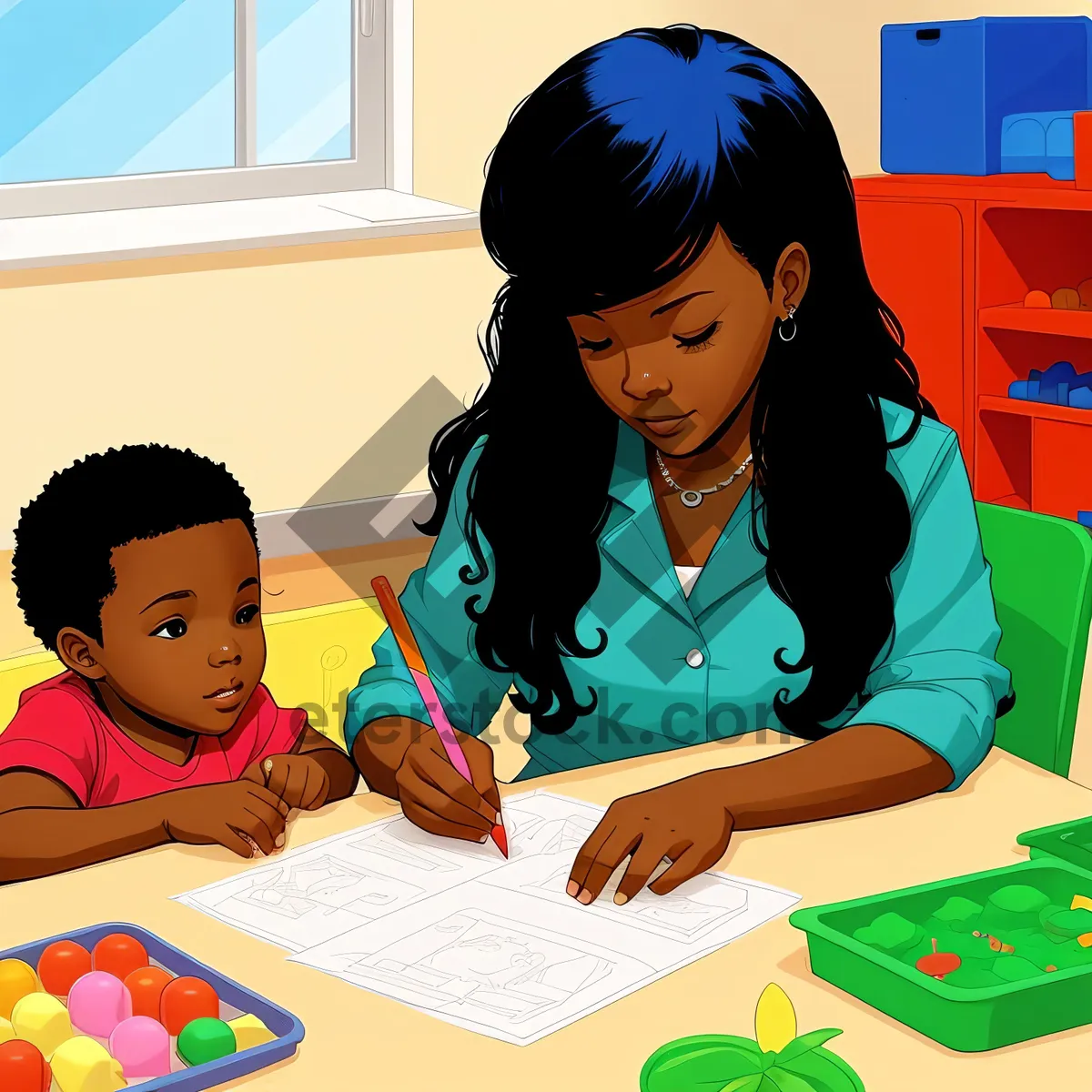 Picture of Smiling child learning at classroom desk