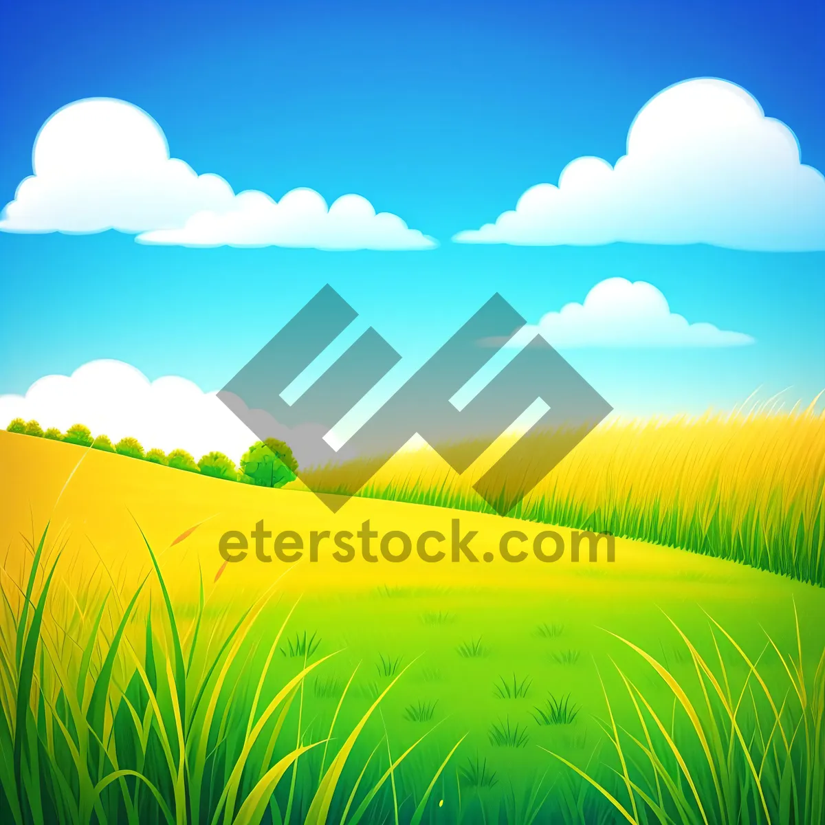 Picture of Idyllic Summer Landscape with Rolling Wheat Field and Clear Sky