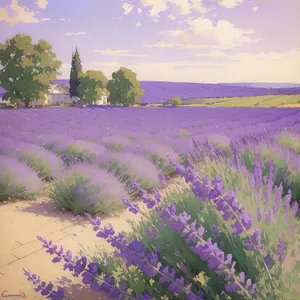 Serene Lavender Fields in Rural Landscape