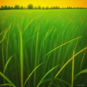 Vibrant Wheat Field in Futuristic Landscape