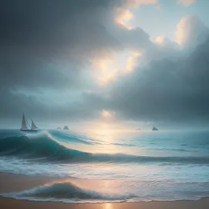 Serene Sunset over Tropical Ocean Shore