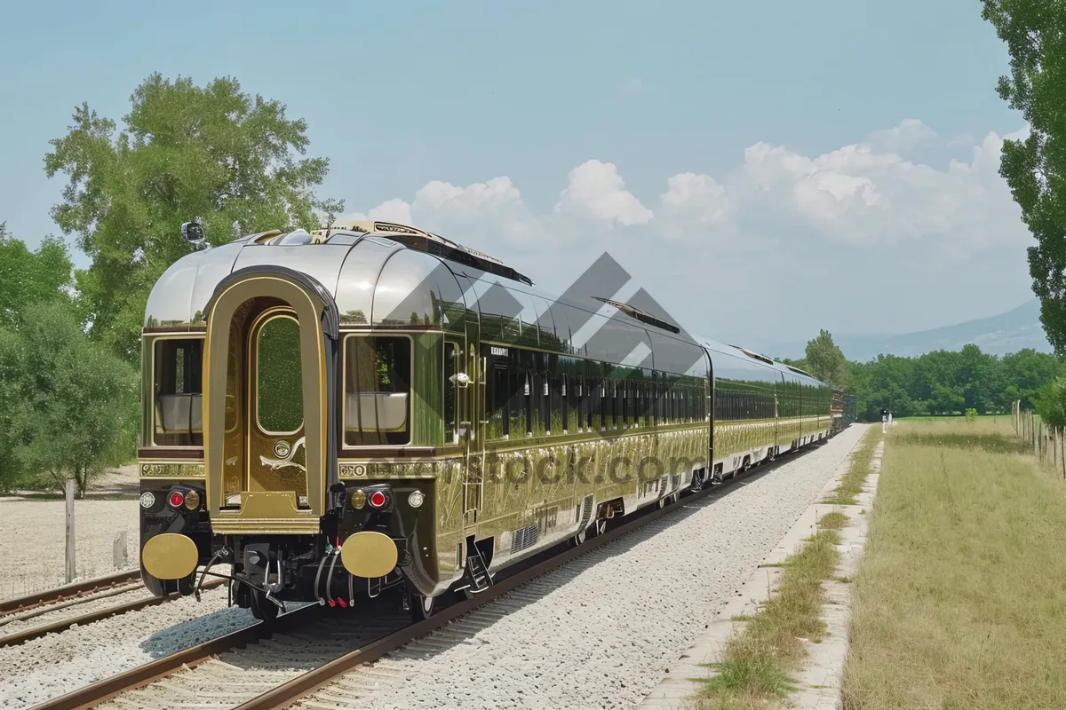 Picture of Vintage Electric Passenger Train on Railway Tracks