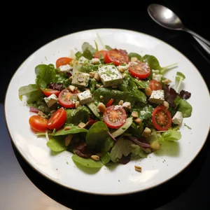 Delicious gourmet vegetable salad with fresh cheese