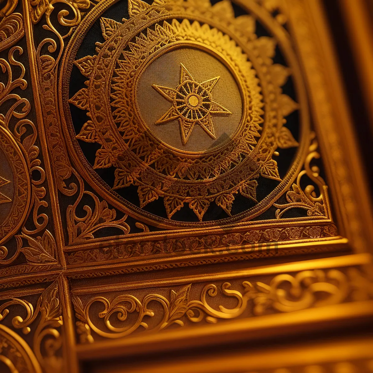 Picture of Antique Church Window with Ornate Clock