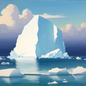Arctic Iceberg Floating in Cloudy Sky