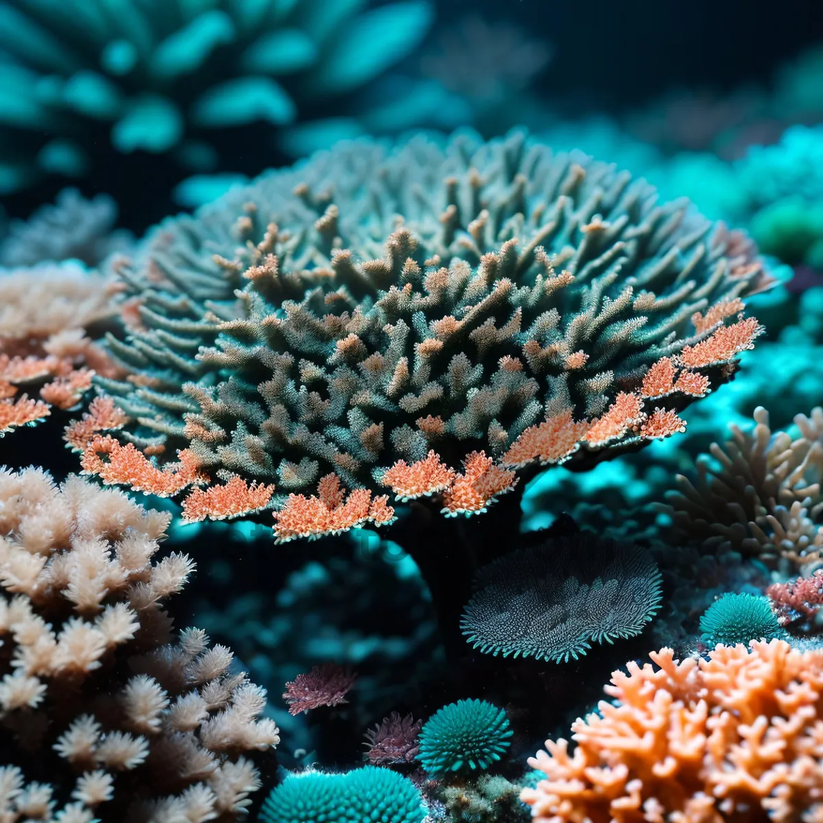 Picture of Colorful Coral Cluster in Tropical Reef