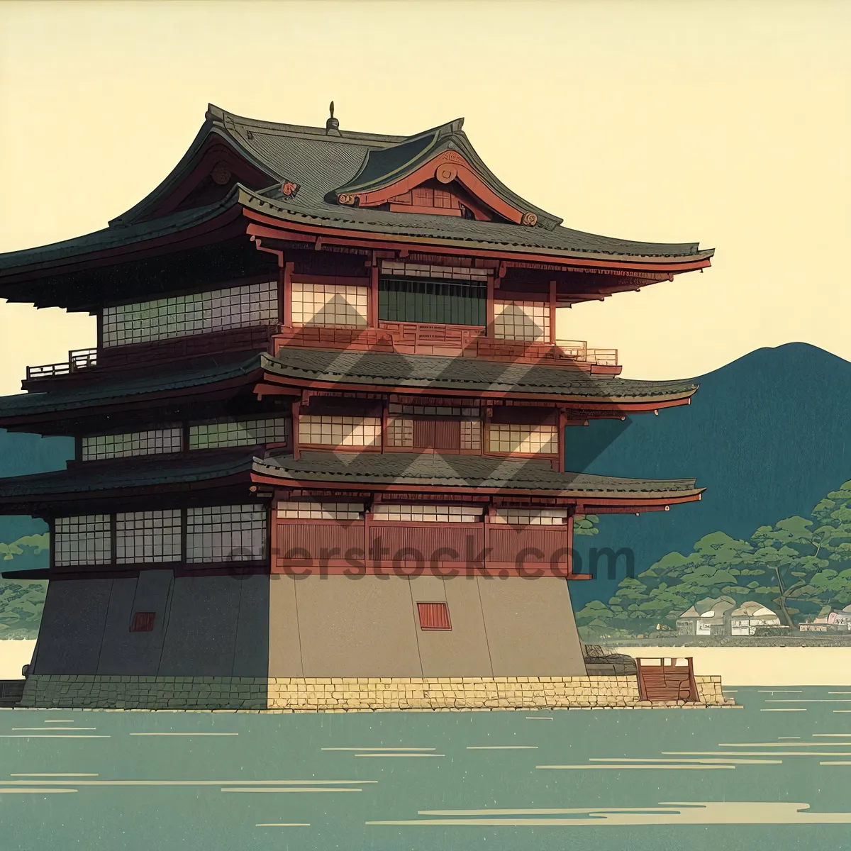 Picture of Ancient Chinese Temple Under Clear Blue Sky