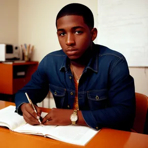 Smiling Businessman at Office Desk Working