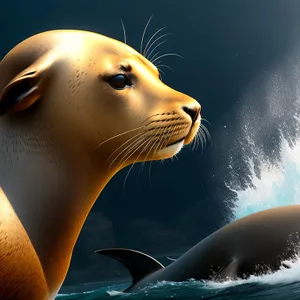 Oceanic Eared Seal Majestically Basks by Marine Trainer