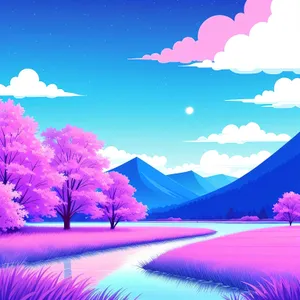 Colorful Summer Sky Landscape with Sun and Clouds