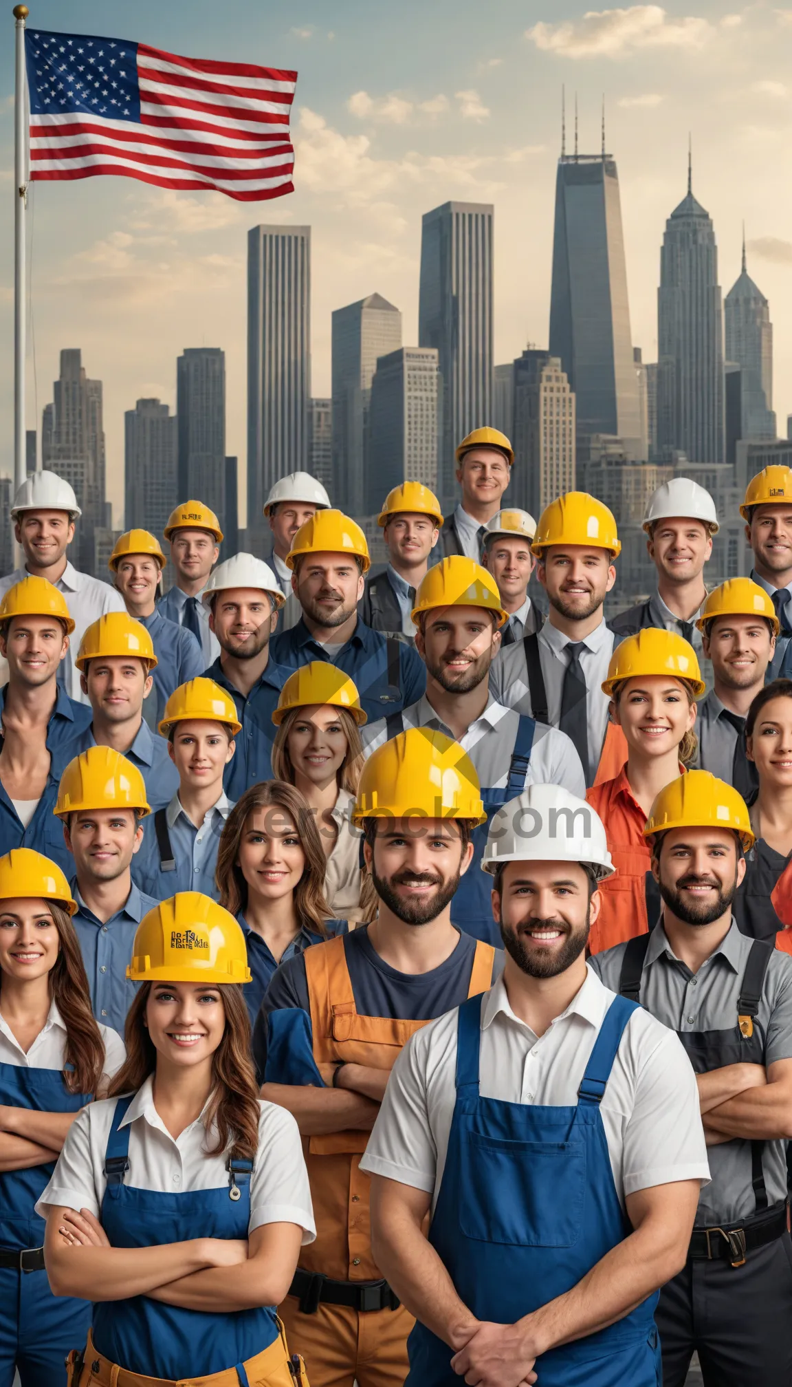 Picture of Smiling Construction Workers in Hardhats at Job Site