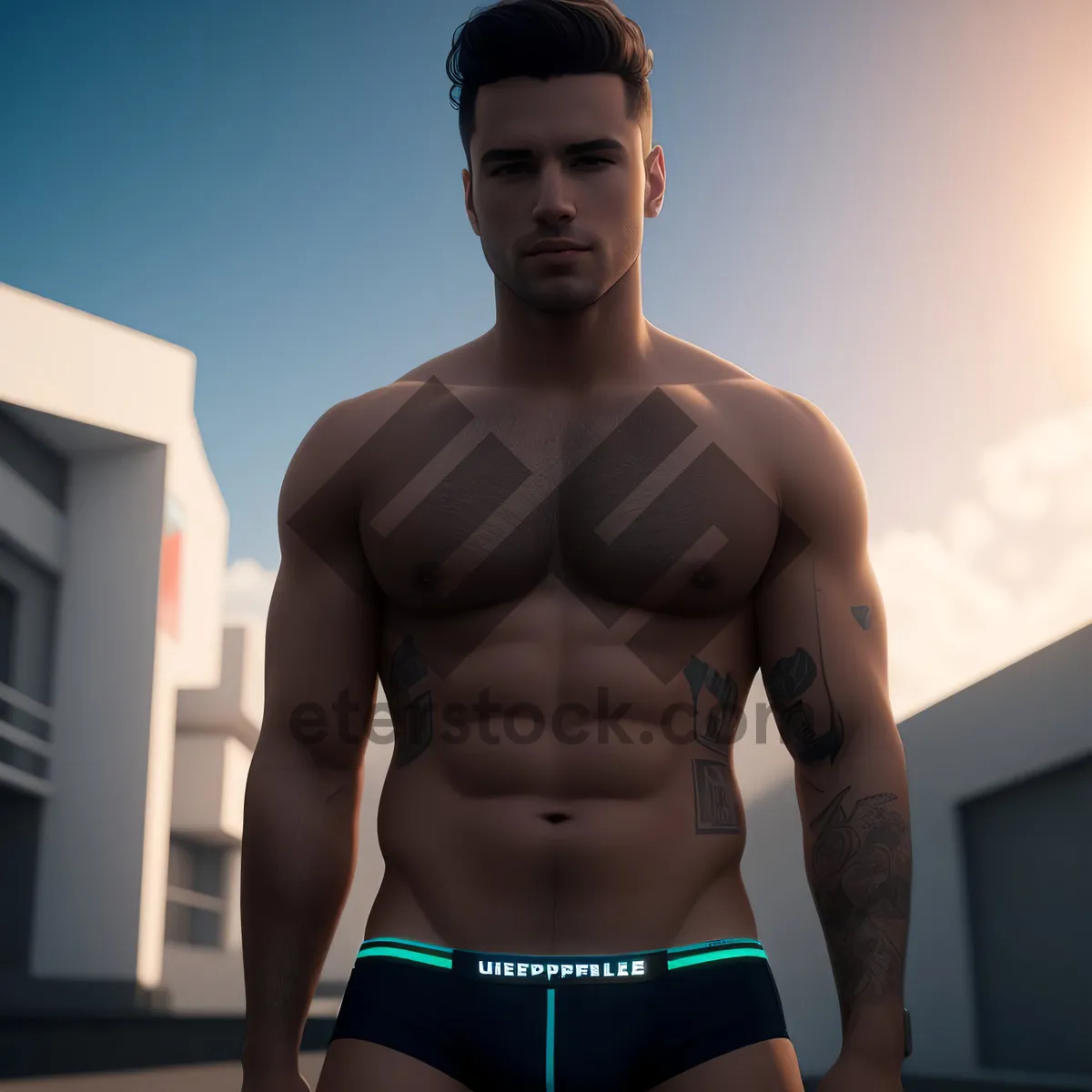 Picture of Fit and Muscular Male in Swimsuit