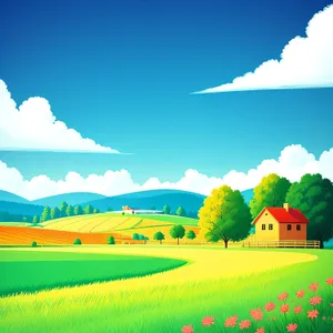 Vibrant Countryside Meadow Under Sunny Sky