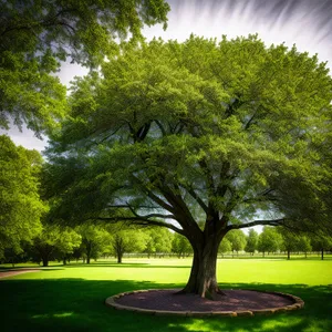 Lush Green Forest Pathway Underneath Towering Trees