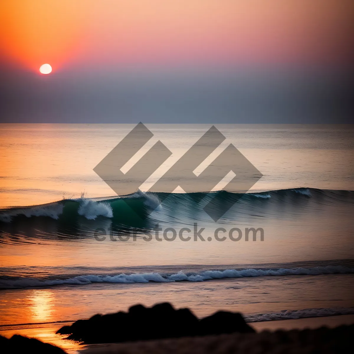 Picture of Sunset Reflection on Tranquil Ocean Shore