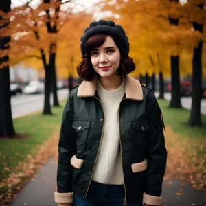 Pretty brunette model smiling outdoors in tourist location