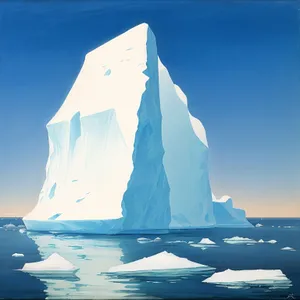 Snowy Skyline: Majestic Iceberg Amidst Serene Seas